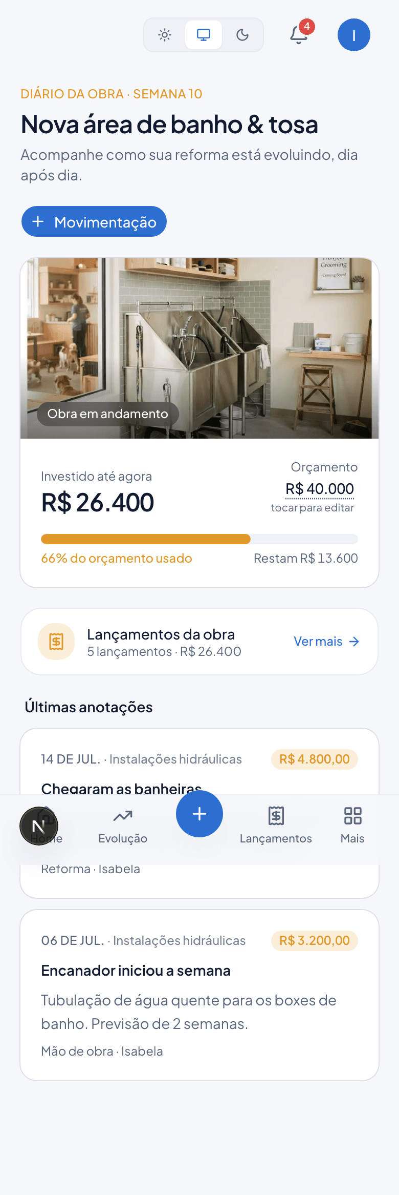 Diário da Obra — A reforma tem o próprio diário.